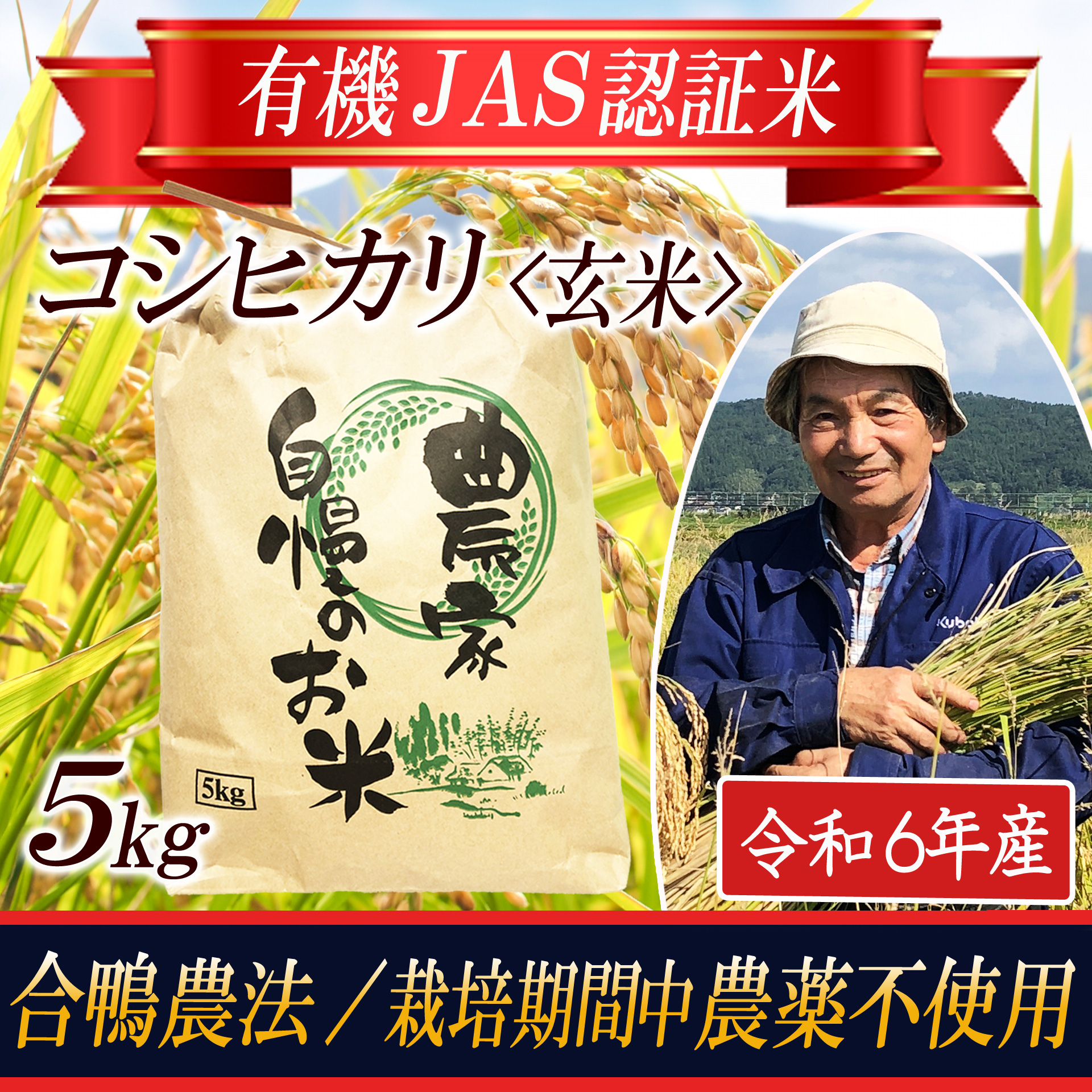 SB0574　令和6年産【玄米】コシヒカリ5kg〔有機JAS認証米〕 HA