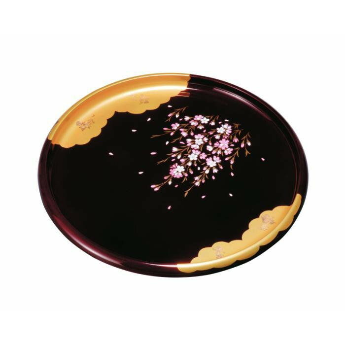【ふるさと納税】丸盆 30cm 溜 金雲さくら ［YG455］ | 工芸品 日用品 キッチン お盆 送料無料 おすすめ 人気