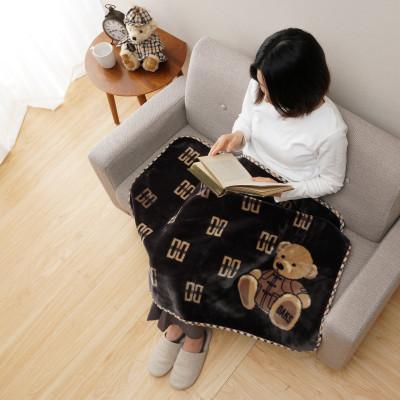 ふるさと納税 泉大津市 【日本一の毛布の町】DAKS Bear アクリルマイヤーひざ掛け(毛羽部分) 　ブラック