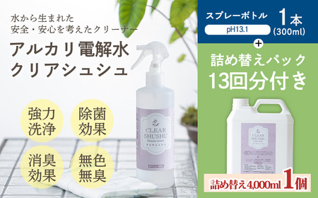 防臭・消臭・除菌効果があるアルカリ電解水『クリアシュシュ』大容量詰め替えセット 界面活性剤不使用の泡立たない洗浄剤  TF0091-P00022