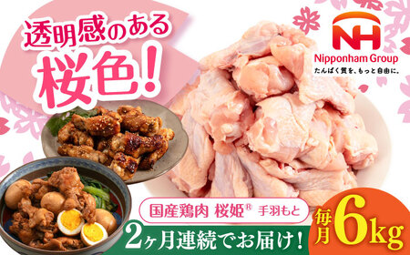 【全2回定期便】桜姫 手羽もと 計6kg（2kg×3パック）【東日本フード株式会社】 国産 鶏 とり肉 手羽元  冷凍 北海道 [AXBM121]