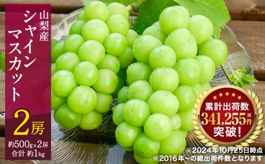 ＜2025年発送＞シャインマスカット 2房 (約1kg) 山梨県産フルーツ 人気のぶどう【1017347】