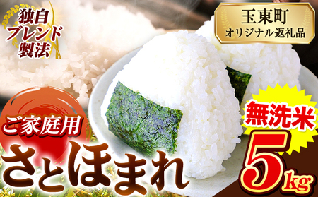 熊本県産 さとほまれ 無洗米 ご家庭用 5kg 《7-14日以内に出荷予定(土日祝除く)》熊本県 玉名郡 玉東町 米 こめ コメ ブレンド米 送料無料｜人気米 熊本県産米 お米 生活応援米