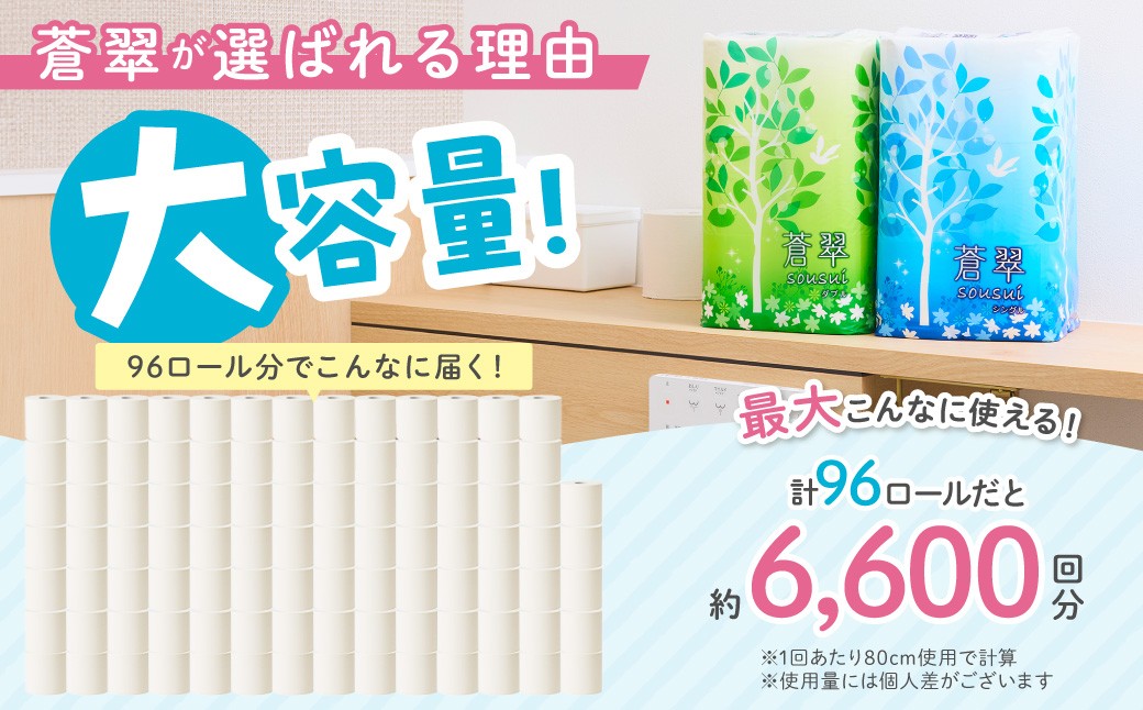 トイレットペーパー 蒼翠 96ロール シングル巻 大容量