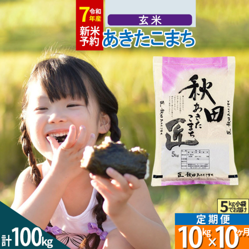 【玄米】＜令和7年産 新米予約＞ 《定期便10ヶ月》秋田県産 あきたこまち 10kg (5kg×2袋)×10回 10キロ お米  新米
