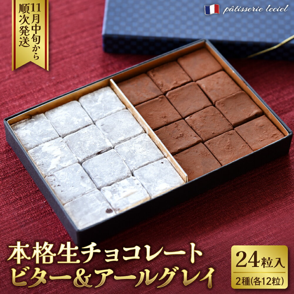 【ふるさと納税】本格生チョコレート ビター&アールグレイ 24粒入り/ チョコレート 生チョコ ビター アールグレイ お菓子 菓子 洋菓子 取り寄せ スイーツ パティスリールシエル ギフト バレンタイン グルメ ご当地 特産 産地 直送 送料無料 山形県 河北町