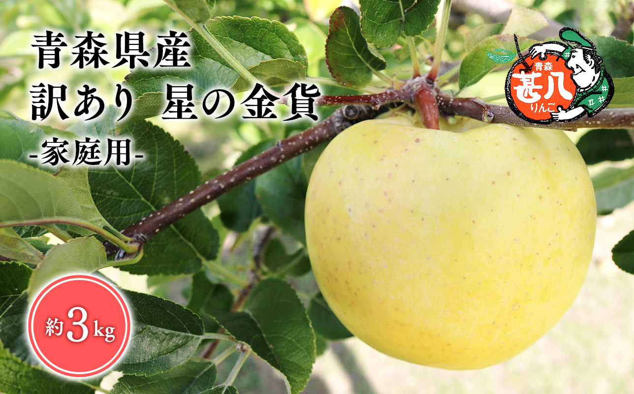 １１月発送 訳あり家庭用 甚八りんご星の金貨３kg　【青森県 平川市 マルジンサンアップル】