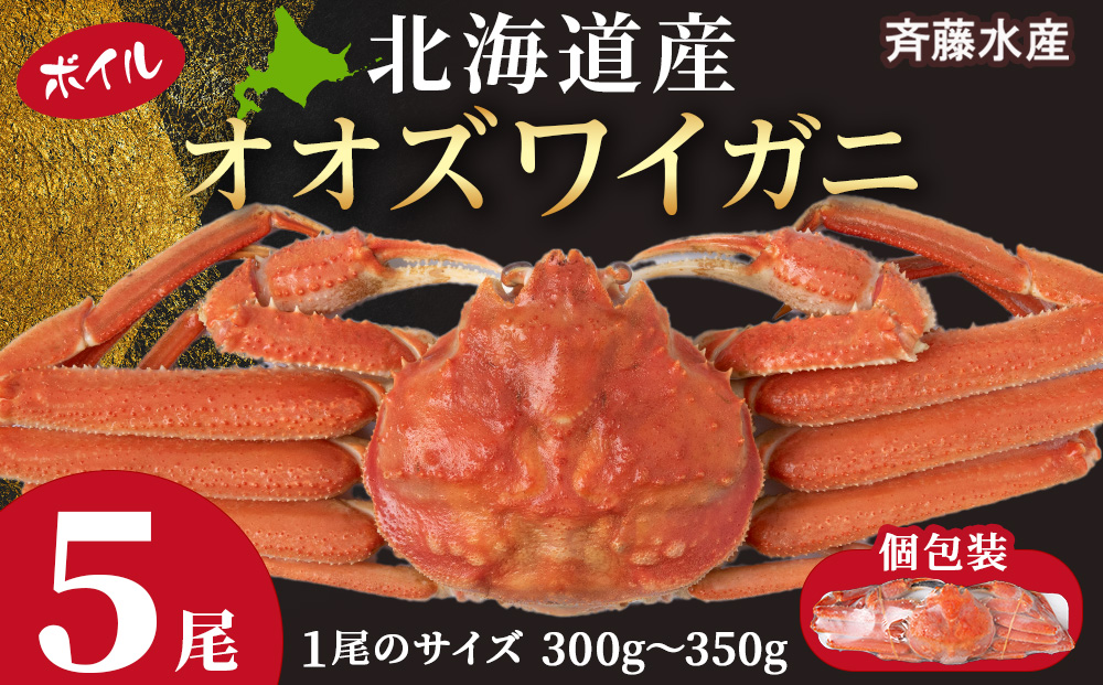 北海道産 オオズワイガニ 300g～350g ×5尾 ＜斉藤水産＞ ボイル AM116
