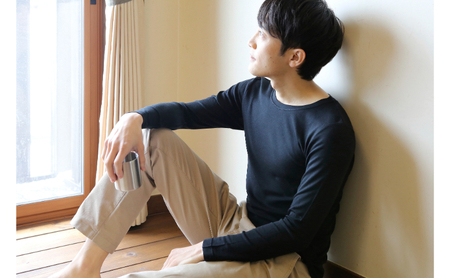 《絹生活研究所》インナー／メンズ／長袖／ブラック インナーウェア 下着 肌着 ファッション 服 男性  Lサイズ