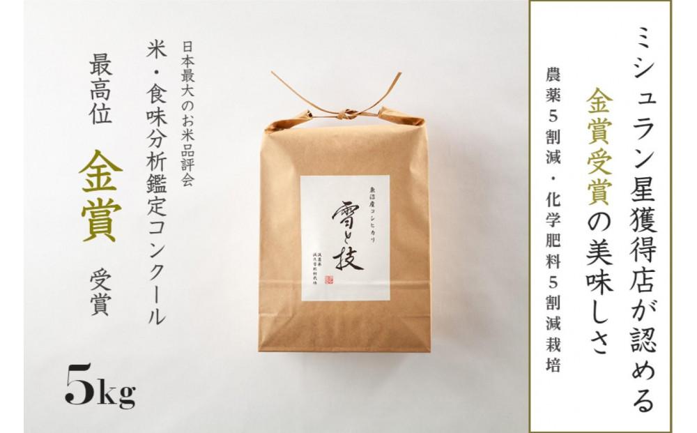 【令和7年産 】 金賞受賞 魚沼産コシヒカリ 雪と技 5kg ( 5kg ×1袋) 農薬5割減・化学肥料5割減栽培 藤ノ木株式会社