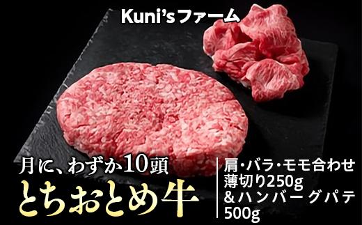 
とちおとめ牛　肩・バラ・モモ合わせ薄切り250g&ハンバーグパテ500gセット
