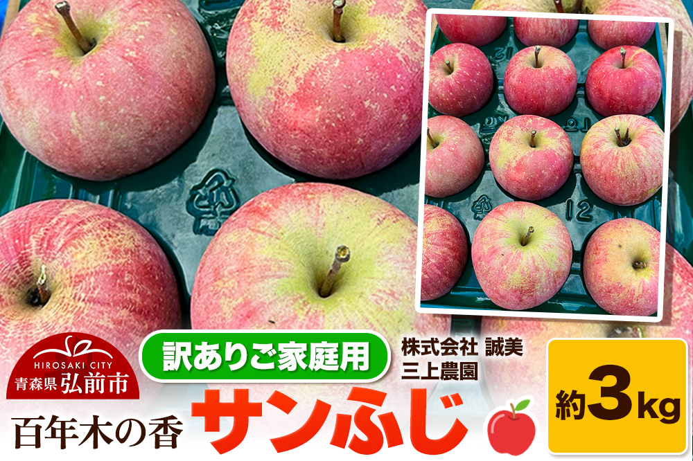 
            りんご【先行受付】【訳あり】家庭用 百年木の香 三上農園 サンふじ 約3kg
          
