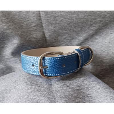 ふるさと納税 豊能町 ペット用品(首輪) 牛革シボ型押しラメカラー・ブルー首輪#30