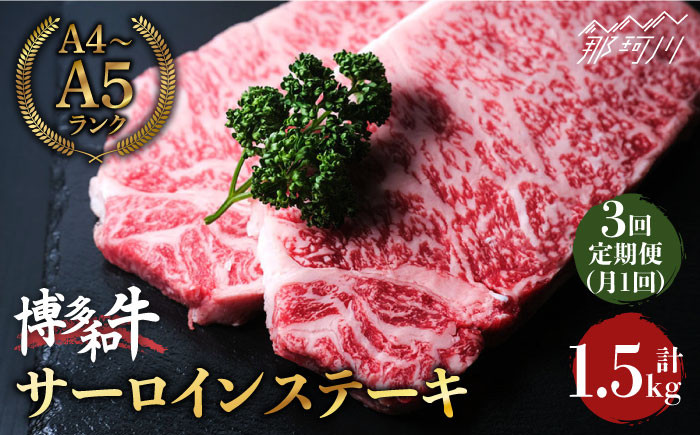 
            【全3回定期便】大満足！ 博多和牛 牛肉 サーロイン ステーキ 500g （250g×2）＜肉のくまもと屋＞ 那珂川市 ステーキ 肉 黒毛和牛 赤身 ステーキ肉 ヒレ肉 [GBI033]
          