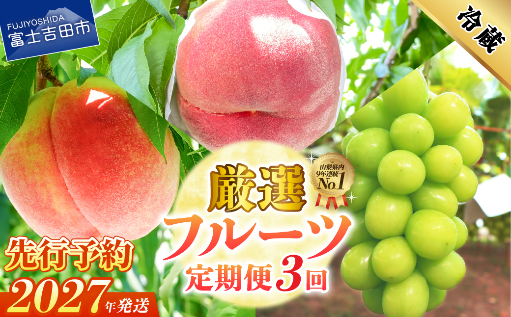 【2027年発送 先行予約】【3回定期便】厳選 旬のフルーツ定期便（桃2kg×2回配送・シャインマスカット1kg以上）　フルーツ 定期便 桃 シャインマスカット 果物 フルーツ くだもの 旬 もも ぶどう 山梨 富士吉田