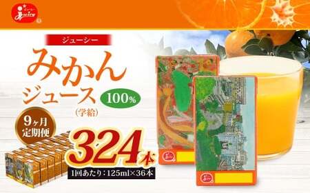 【9回定期便】 ジューシー みかんジュース 100％ （学給） 125ml×36本 みかん ミカン 蜜柑 ジュース オレンジジュース 飲料 紙パック 国産 熊本県