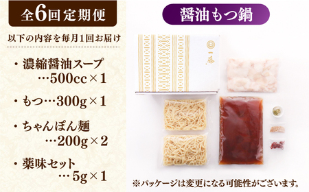 【6回定期便】【もつ鍋一藤】 国産黒毛和牛のもつ鍋醤油味 2～3人前 なべ ナベ 牛モツ 和牛 国産 もつなべ いちふじ 福岡 博多 しょうゆスープ 広川町 / Smallcompany株式会社[AF