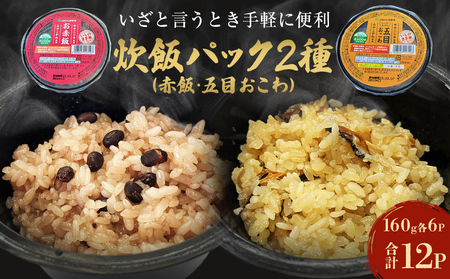 パックご飯２種セット12個 160g 12個 赤飯 五目ごはん ご飯 ご飯パック 炊飯パック 簡単調理 備蓄 非常食
