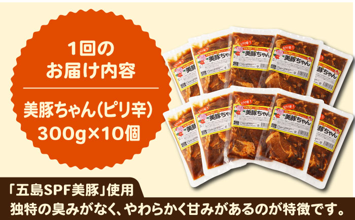 【全12回定期便】美豚ちゃんピリ辛300g×10個セット【長崎フードサービス】 [PEL020]