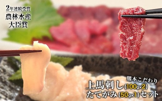 
馬刺し 上赤身 ブロック 国産 熊本肥育 冷凍 生食用 たれ付き(100g×2)＋たてがみセット(50g×1) 肉 期間限定 絶品 牛肉よりヘルシー 馬肉 予約 平成27年28年 農林水産大臣賞受賞 熊本県氷川町《90日以内に順次出荷(土日祝除く)》
