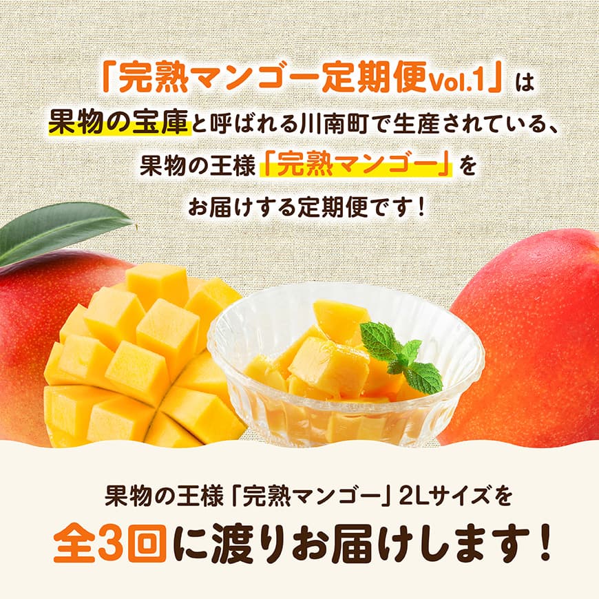 【3ヶ月定期便】完熟マンゴー定期便Vol.1 【 川南町産 くだもの マンゴー   】