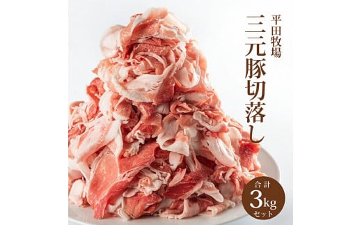 豚肉 三元豚切落し 3㎏ 600g 5パック 冷凍 豚 三元豚 ブランド豚 切り落とし 切落し 小分け カット エサ ( 米 お米 国産米 とうもろこし 大豆 粕 ) チャック付き 便利 平牧 平田牧場 山形 酒田 SC0514