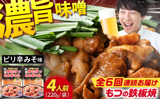 【6回定期便】岐阜県産豚もつの鉄板焼き「元祖みたけとんちゃん」ピリ辛みそ味（4人前） / モツ もつ 白もつ ホルモン / 御嵩町 / 藤よし [AVAA025]