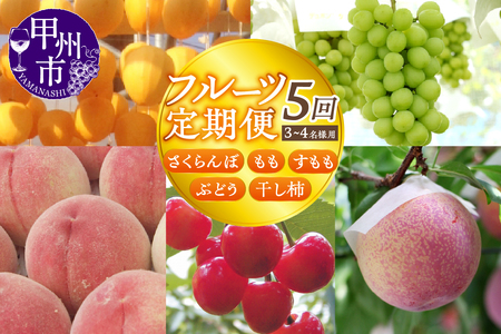 【宿沢フルーツ農園】山梨のフルーツ定期便5回コース 3～4名様用（SF）J-101 さくらんぼ 桃 すもも ぶどう 柿 フルーツ