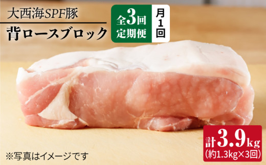 【月1回約1.3kg×3回定期便】大西海SPF豚 背ロースブロック 計3.9kg 訳あり ＜大西海ファーム＞ [CEK074]