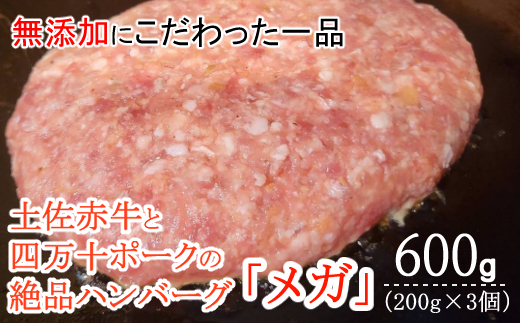 ハンバーガー屋の本気メガハンバーグ600ｇ（200ｇ×3個） ＜ 国産 高知県産 牛肉 豚肉 ブランド肉 希少 土佐あかうし 四万十ポーク ＞sd026