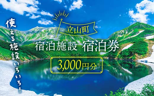 立山町 宿泊施設 宿泊券 3,000円分 (寄附額 10,000円) 宿泊チケット 宿泊 宿 山小屋 山荘 旅 旅行 観光 レジャー チケット 登山 トレッキング アルペンルート 山岳観光 立山観光 立山黒部観光 F6T-051