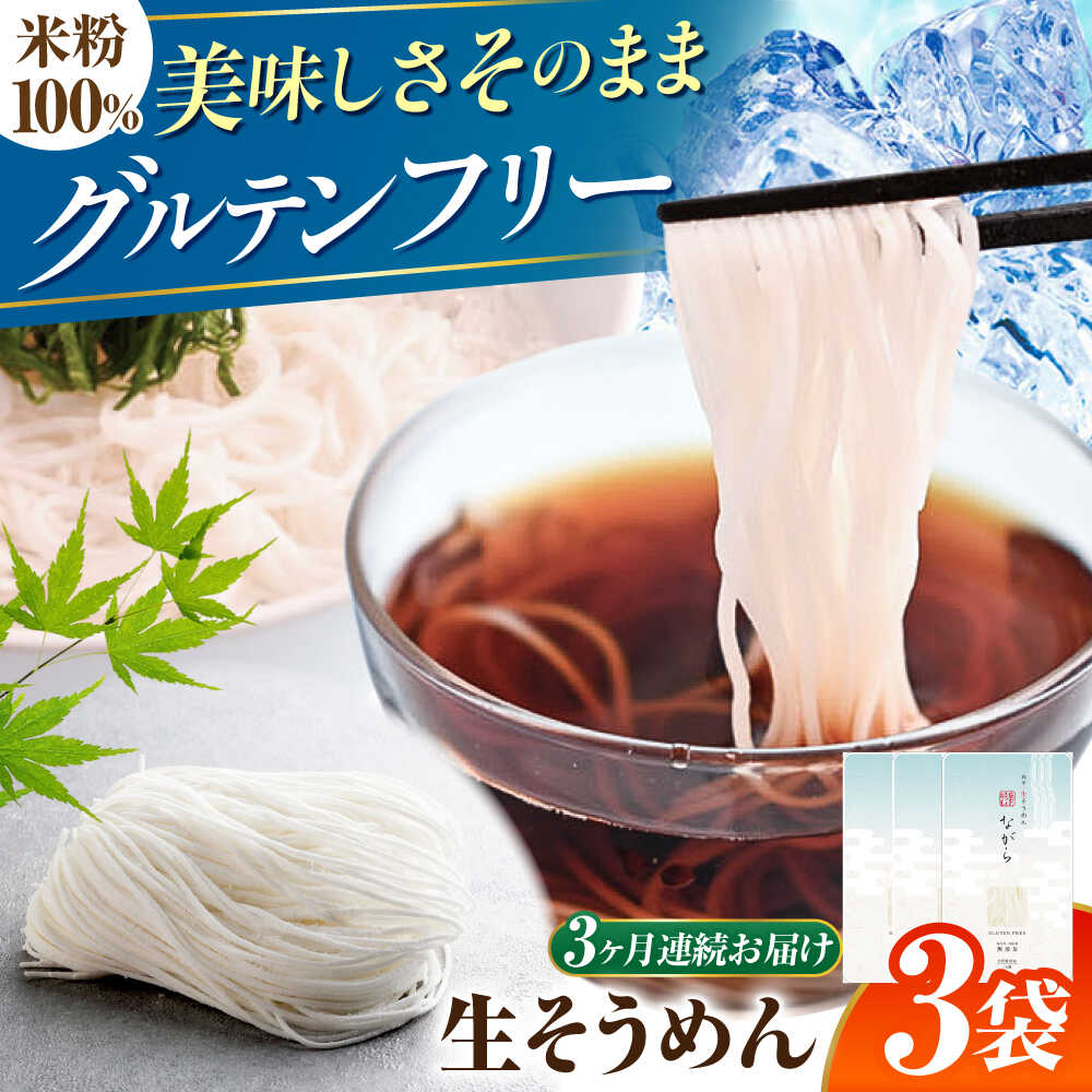 【ふるさと納税】【3回定期便】　（【グルテンフリー】 細くてもしっかりコシ！ 米粉生そうめん グルテンフリー そうめん 米粉 岐阜市 / 小林生麺[ANGM020]