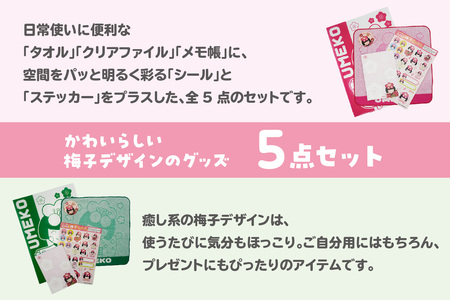 梅子グッズの詰め合わせ（グリーン） 梅子 グッズ タオル シール クリアファイル ファイル メモ帳 メモ 佐布里 梅 特産品 イラスト 日用品 観光大使 伝統工芸品 贈答 プレゼント 愛知県 知多市
