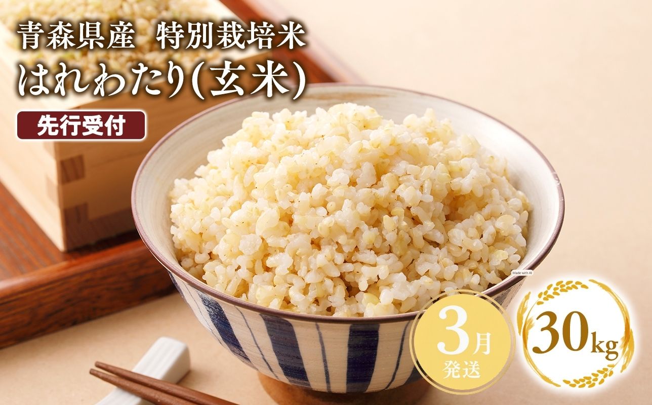 ≪令和8年産 先行予約≫3月上旬よりお届け! 　特別栽培米 はれわたり玄米30kg(10kg×3袋) 米 お米 玄米 青森県産 産地直送