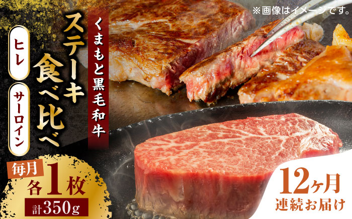 
                  【12回定期便】くまもと黒毛和牛 ステーキ食べ比べ ヒレステーキ サーロインステーキ くまもと黒毛和牛 肉 定期便 ステーキ 定期便 ヒレ サーロイン 熊本県産 牛肉 肉 お肉 定期便 ステーキ 霜降り 牛  食べ比べ セット 霜降り ステーキセット 【馬刺しの郷 民守】 [ZBL113]
                