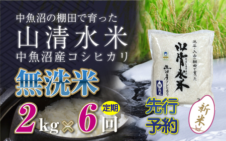 【令和8年産 先行予約】【定期便／全6回】無洗米2kg 新潟県魚沼産コシヒカリ「山清水米」