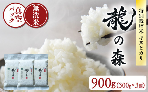龍の森 真空パック キヌヒカリ (無洗米) 300g×3個 お米 米 無洗米 900g 真空包装 旨味 甘み 特別栽培米 AM酵素農法 長期保存 パック 小分け 2合 便利 ごはん 白米 備蓄 京都 南丹市
