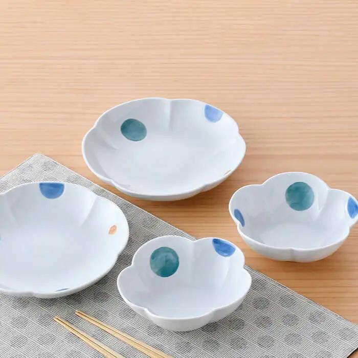 【波佐見焼】水玉 フラワー ボウル プレート セット 食器 皿 【松幸陶芸】 [HB47] 波佐見焼