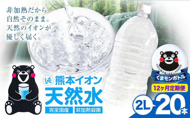 【12ヶ月定期便】熊本イオン純天然水 ラベルレス 2L×20本 《お申込み翌月から出荷》2l 水 飲料水 ナチュラルミネラルウォーター 熊本県 玉名郡 玉東町 完全国産 天然水 くまモン パッケージ---gkt_lcl_390_20h12tei---
