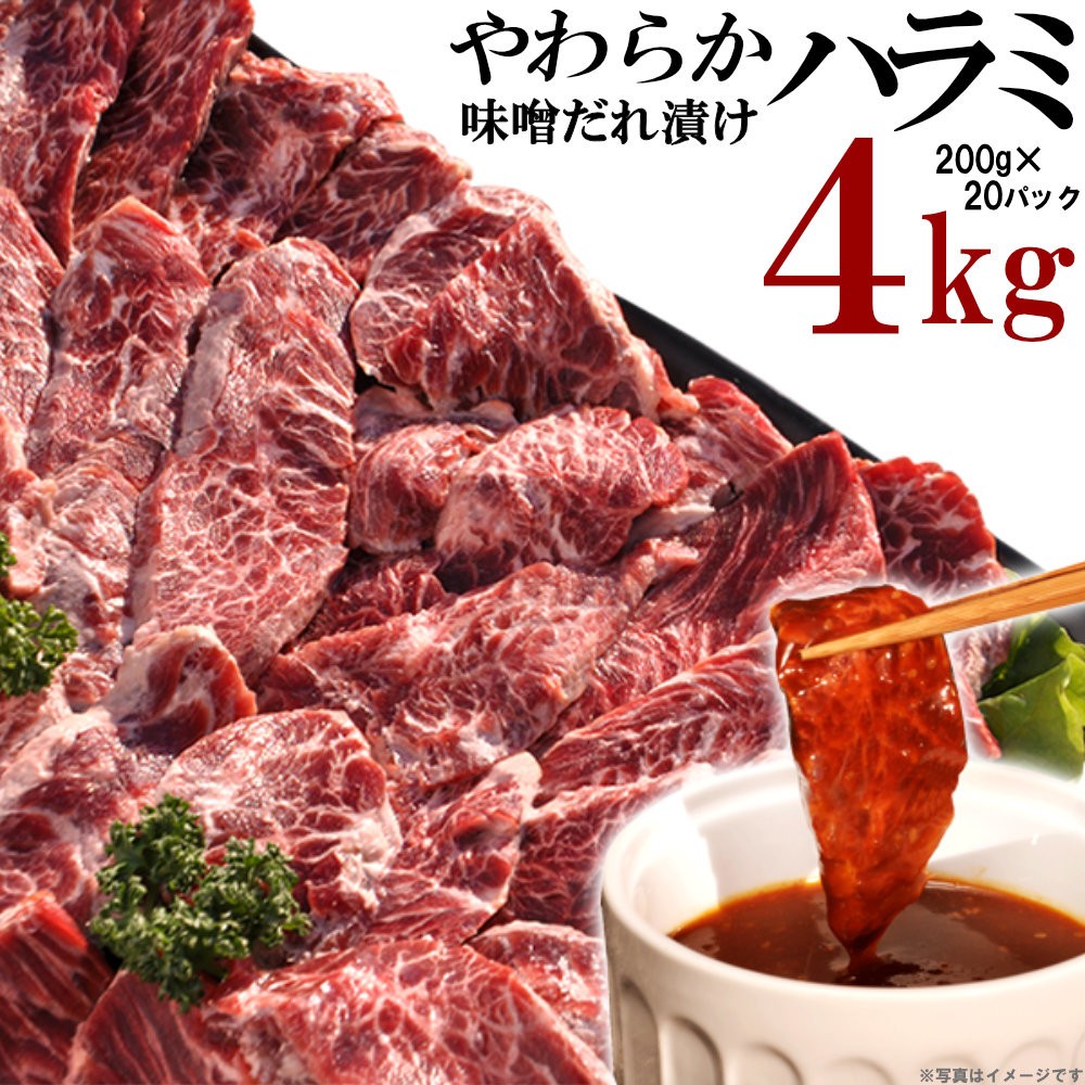 
                  やわらかハラミ味噌だれ漬け4kg（200ｇ×20）
                