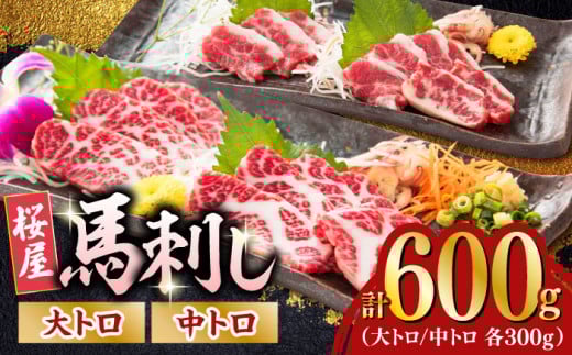 馬刺し 2種 大トロ 中トロ 計600g 300g×2パック 熊本 冷凍 馬肉 馬刺 ヘルシー【山都町（桜屋）】[YBW061]