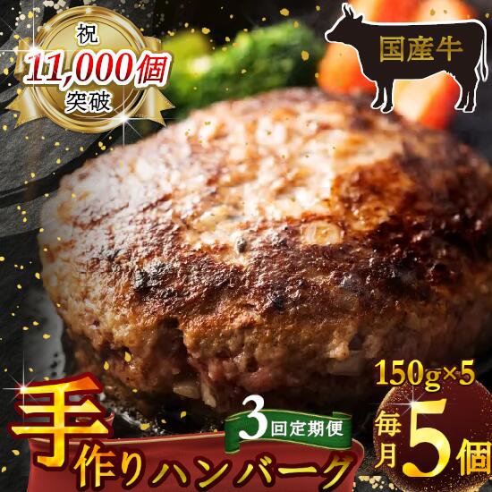 【ふるさと納税】（定期便）【全3回】（冷凍）国産牛肉100％食べ応え満点 手作り・手ごね ハンバーグ 750g ／ 歩商事 定期便 牛肉 手作り 手ごね ハンバーグ 奈良県 田原本町