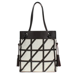 【和然WASHIKA】幾何学模様ショルダーバッグ 美濃の手漉き和紙× 本革 カラー：ダークブラウン