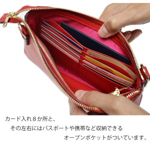 お財布バッグ[JOY]イタリア産高級牛革使用 ショルダー紐付 (全4色)(カラー：ピンク)