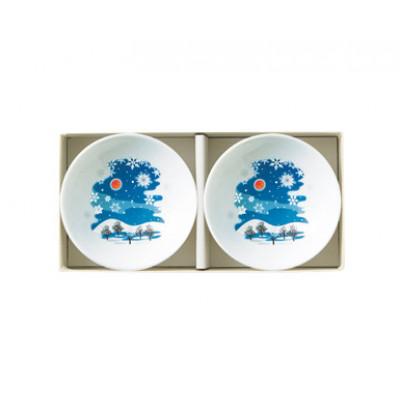 ふるさと納税 多治見市 【温度で変化する器】【美濃焼】 平盃(白)ペアセット『冷感雪結晶』