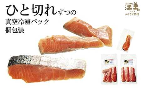 北海道産 サーモン切り身（塩）9切れ　小分けの食べ切りサイズ個包装　純国産ブランドサーモン『江さしっ子 繁虎』　「浜のかあさん」手作り　活締め加工　新鮮真空パック冷凍　保存料不使用　北海道江差産トラウ