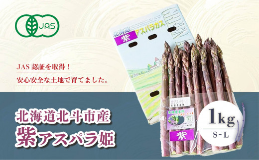 
【JAS認定有機紫アスパラ】S～Lサイズ紙箱入<1kg> HOKB001
