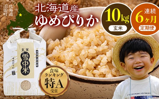 令和8年産 【定期便6ヶ月】  特Aランク米 ゆめぴりか 玄米  10kg（5kg×2袋）【10月発送】雪冷気 籾貯蔵 雪中米 北海道 nr-1989