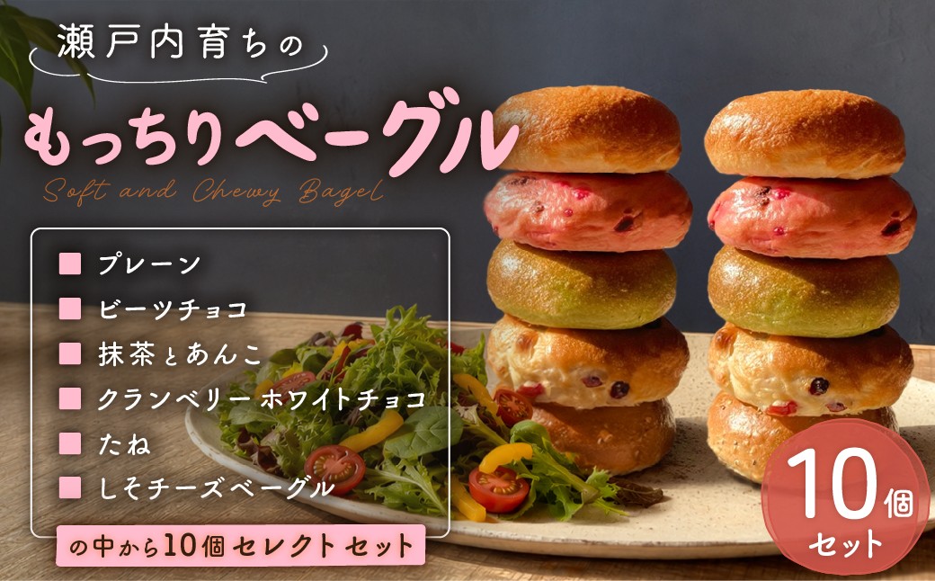 
                  もっちり ベーグル 10個 セレクトセット プレーン ビーツチョコ 抹茶 あんこ クランベリーホワイトチョコ たね しそ チーズ べーぐる パン HUTTE ヒュッテ HUTTEトキドキパンヤサン かいじゅうとヒュッテ 瀬戸内市 岡山
                