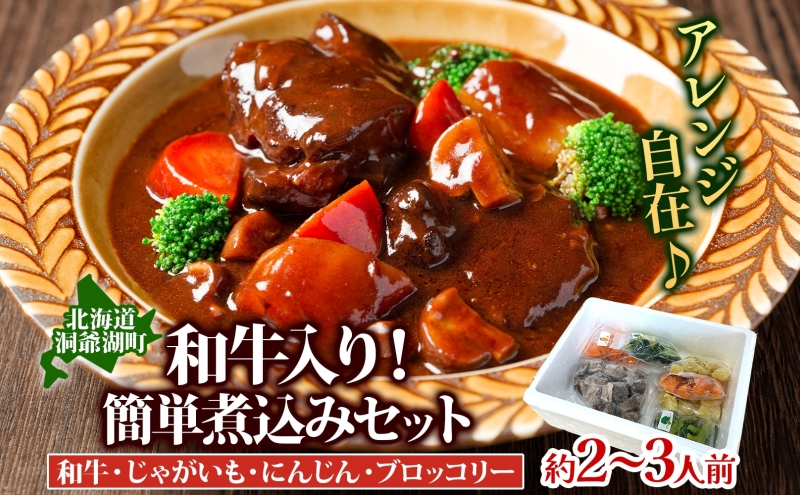 和牛入り 簡単煮込み セット 約2～3人前 和牛 水煮 冷凍野菜 野菜 じゃがいも にんじん ブロッコリー ポトフ カレー シチュー 煮込み 料理 時短 簡単 冷凍 送料無料 とうやマルシェ 北海道 洞爺湖町